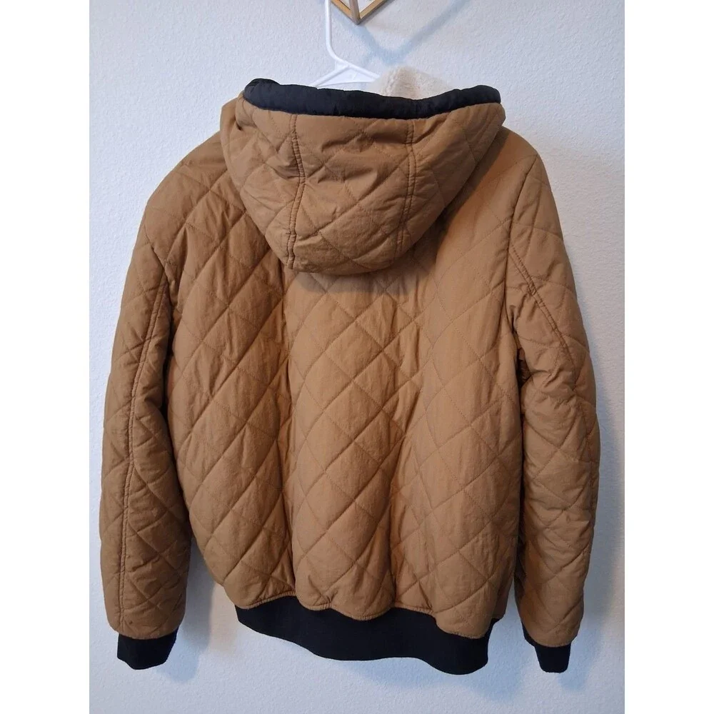 Levi's Mens Diamond Quilted Sherpa Lined Hooded Bomber Jacket Brown Saddle L